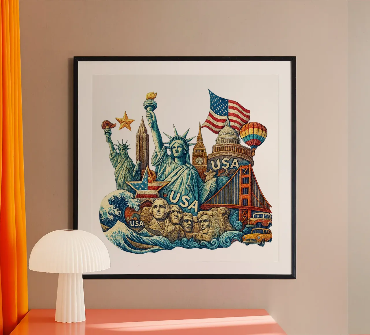FREE USA U.S.A. poster con telaio in legno da Vintage Van Gogh