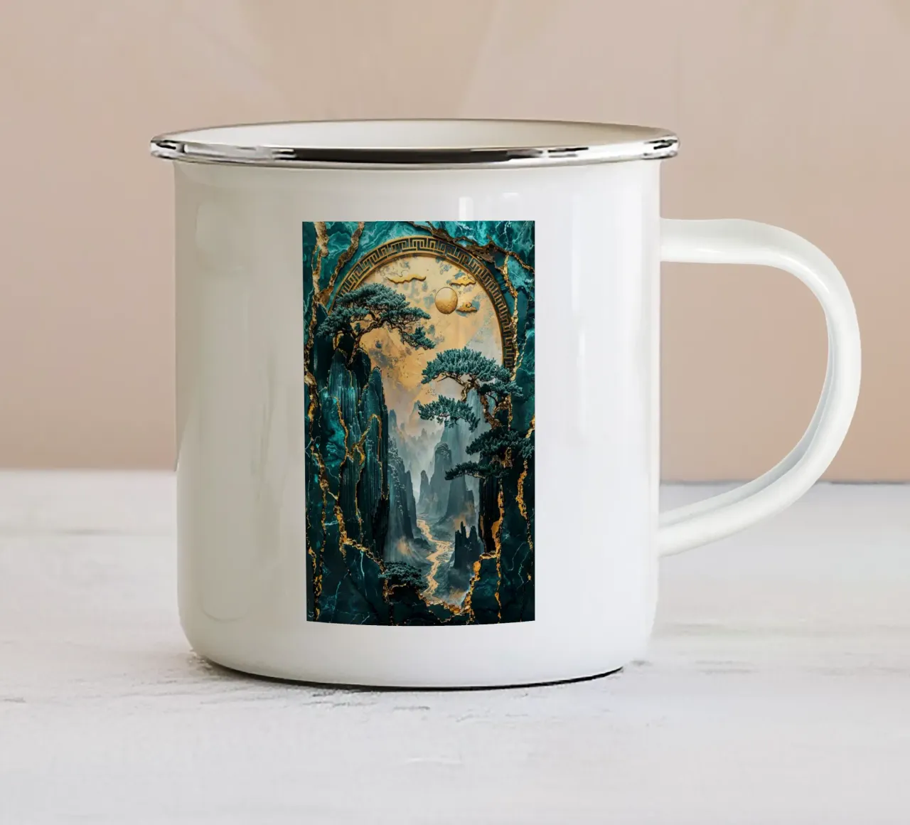 Kintsugi Mountain Realm tazza in smalto da Pixaverse