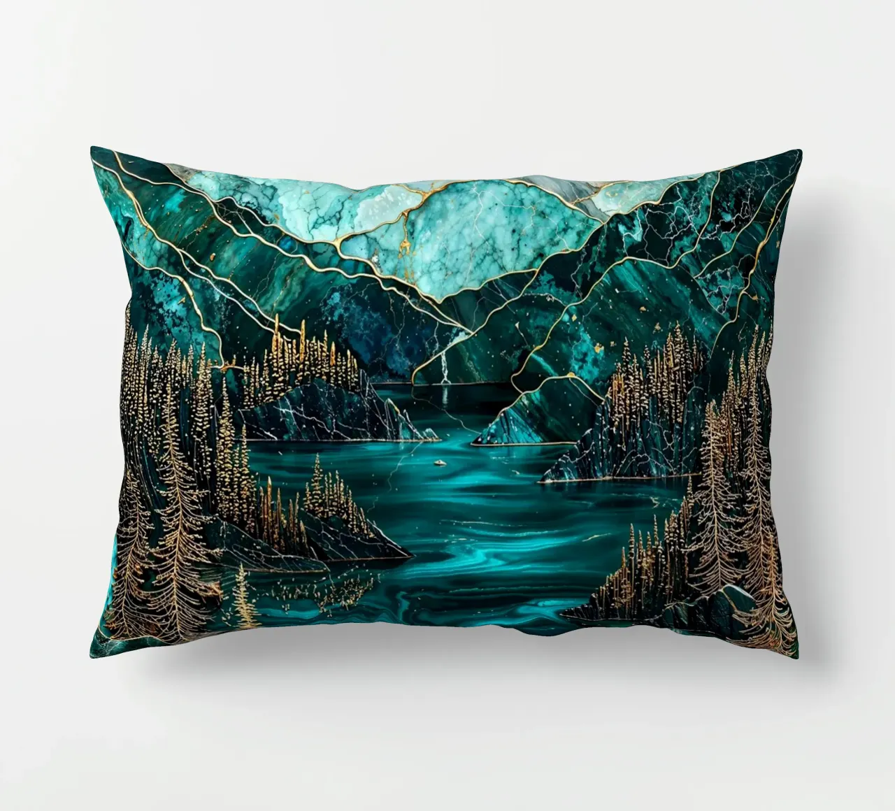 The Lake's Golden Secret decorative cushion by Pixaverse
