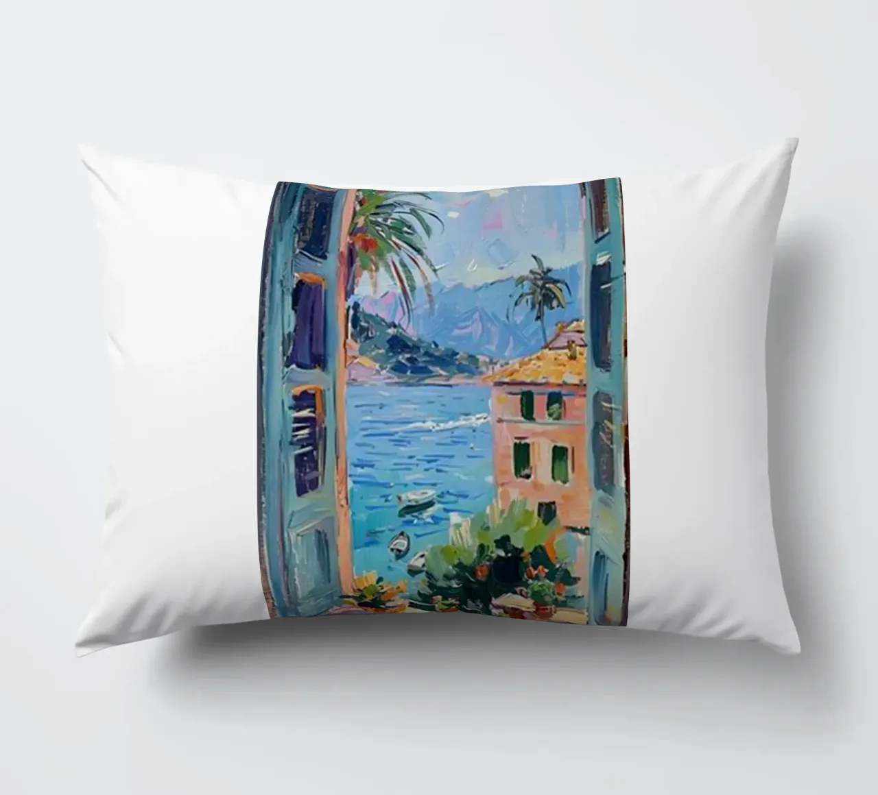 open window see seaside view decorative cushion by briyan shop