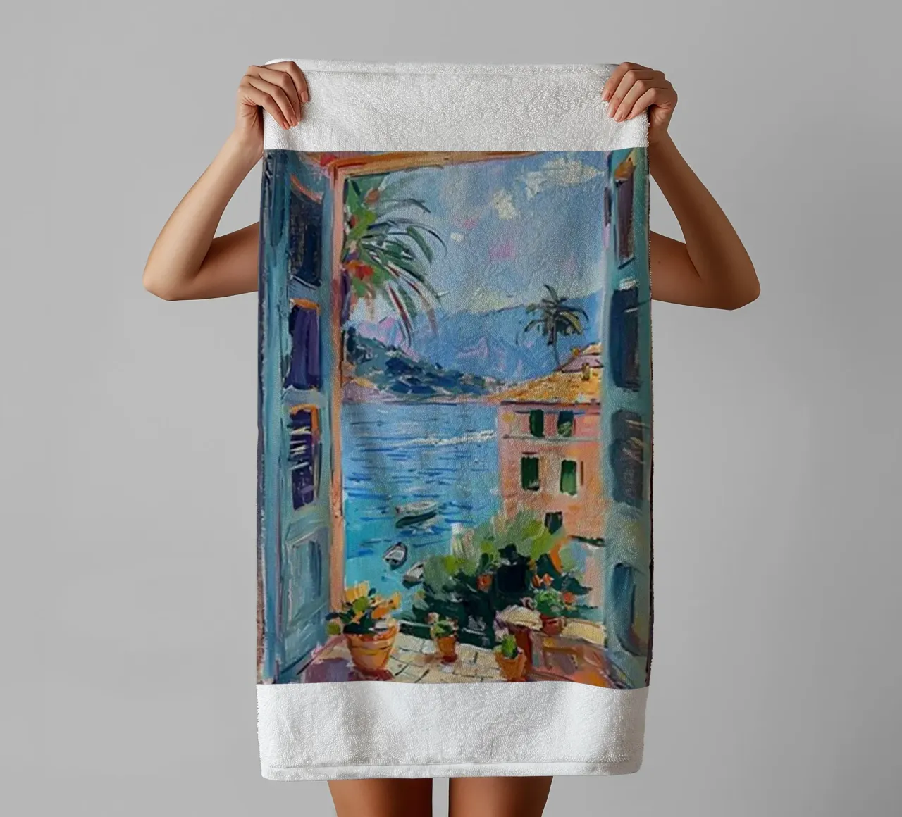 open window see seaside view towel by briyan shop