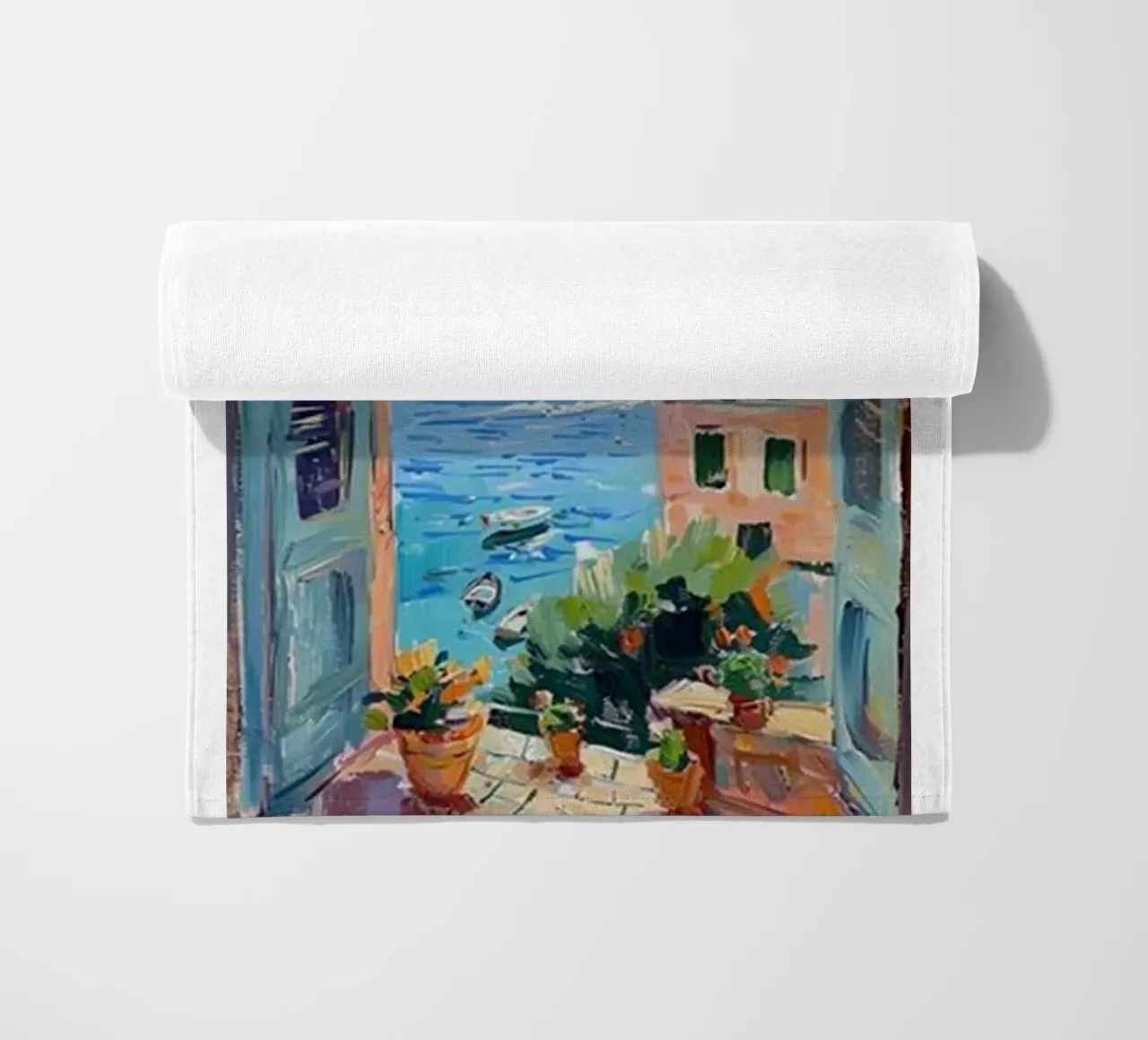 open window see seaside view beach towel by briyan shop
