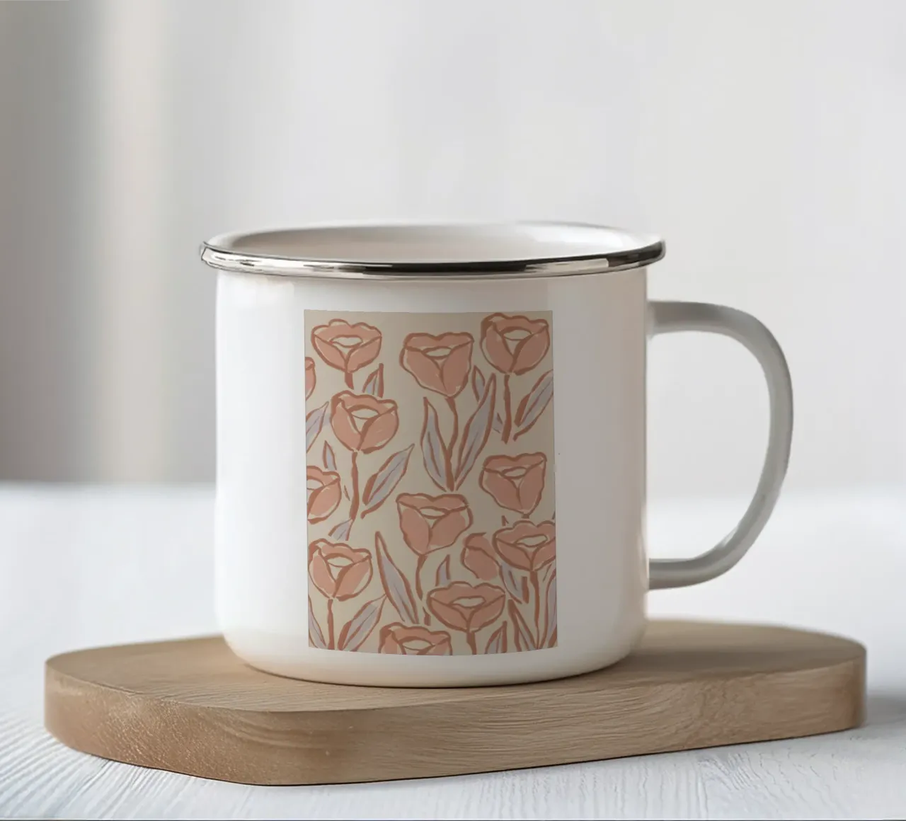 Arte floreale astratta in terracotta e viola tazza in smalto da Melloi Art Print