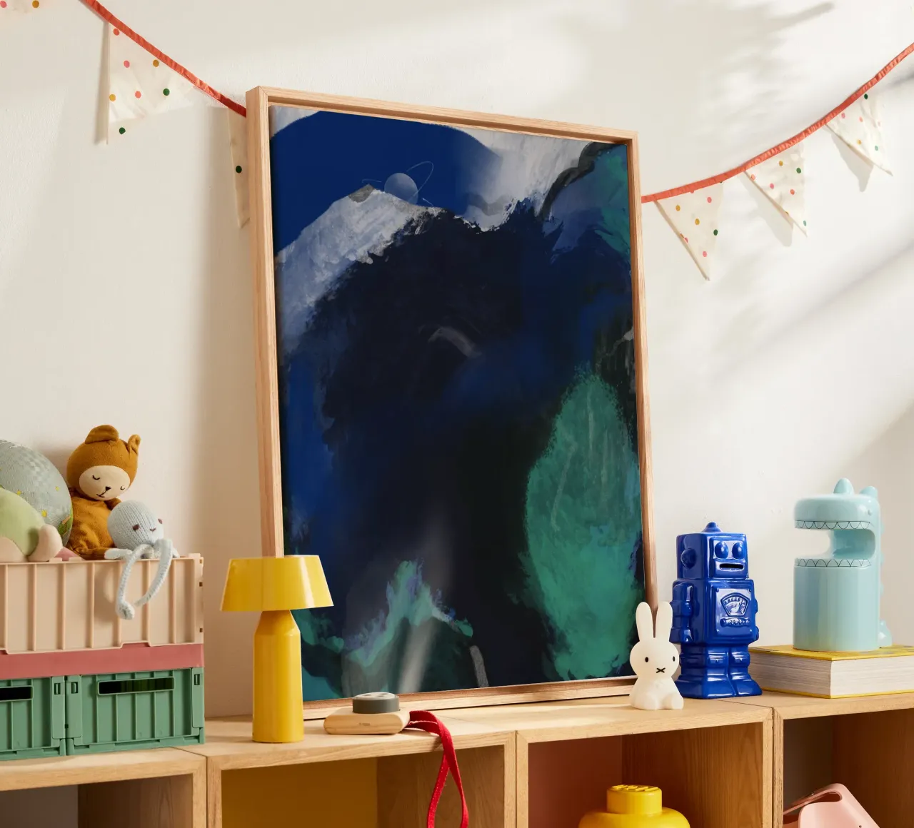 Zwarte tinten 02 canvas met Baklijst van Little Dean