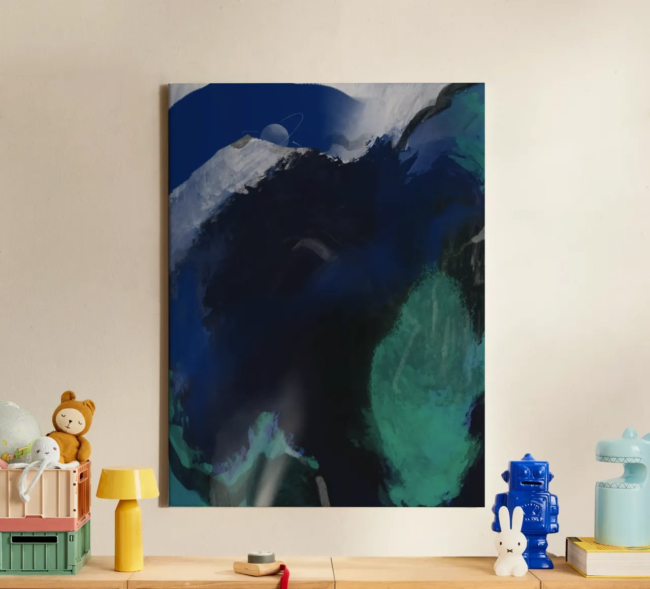 Zwarte tinten 02 canvas met Baklijst van Little Dean