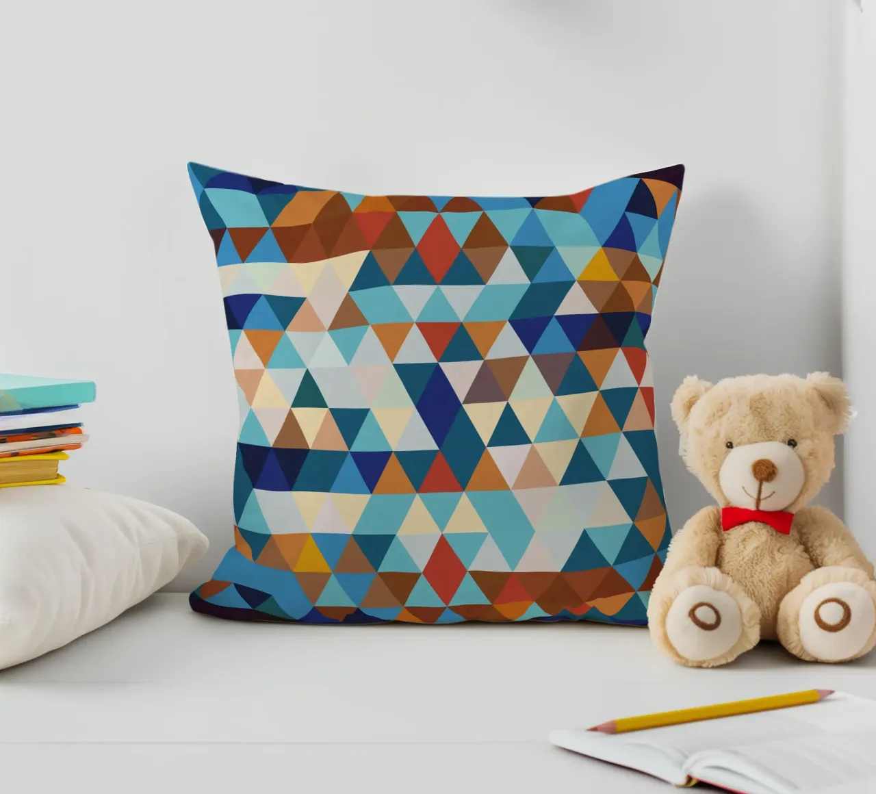 Geometrische Komposition in Blau und Braun cuscino da Petra Lang