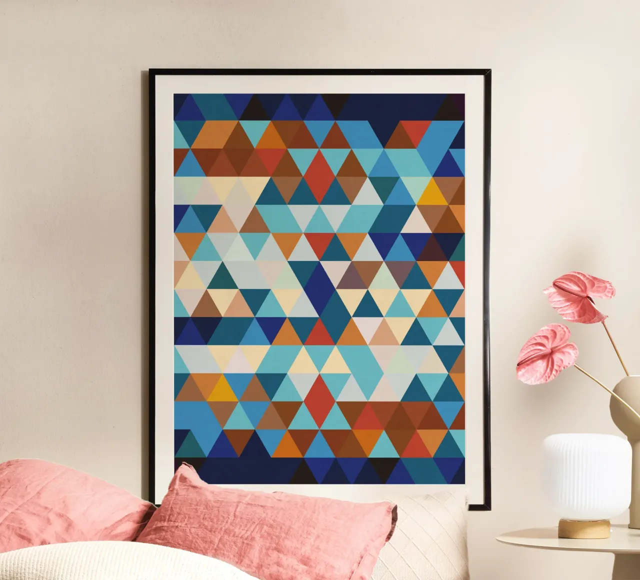 Geometrische Komposition in Blau und Braun poster by Petra Lang