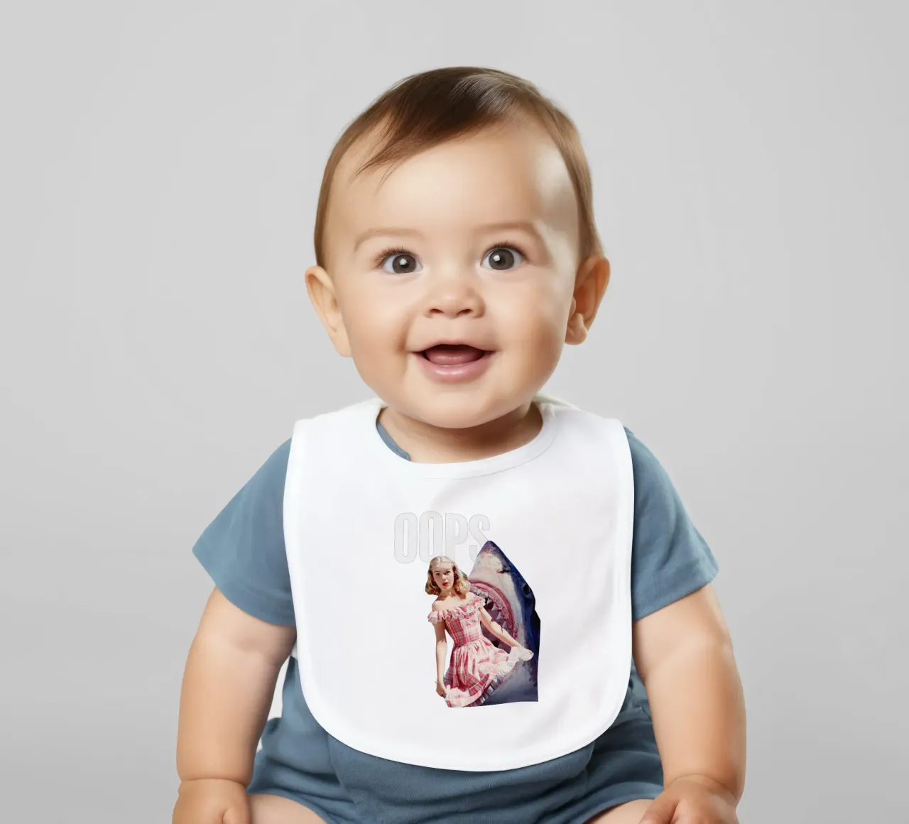 Oops (Girl & Shark) baby bib by MsGonzalez