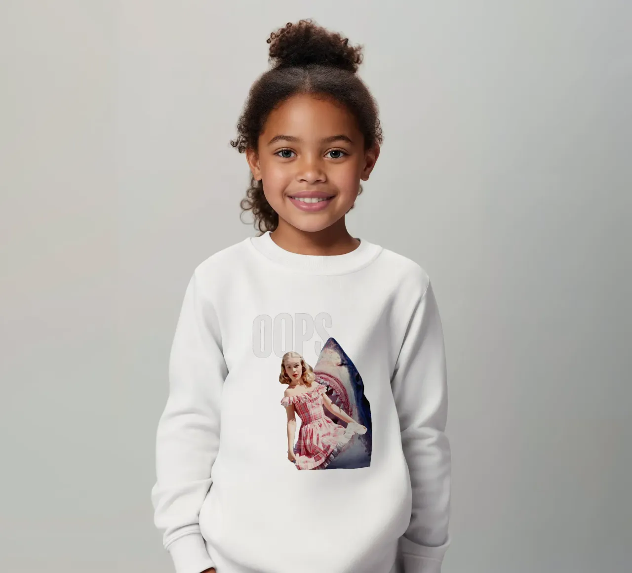 Oops (Girl & Shark) kids sweatshirt by MsGonzalez