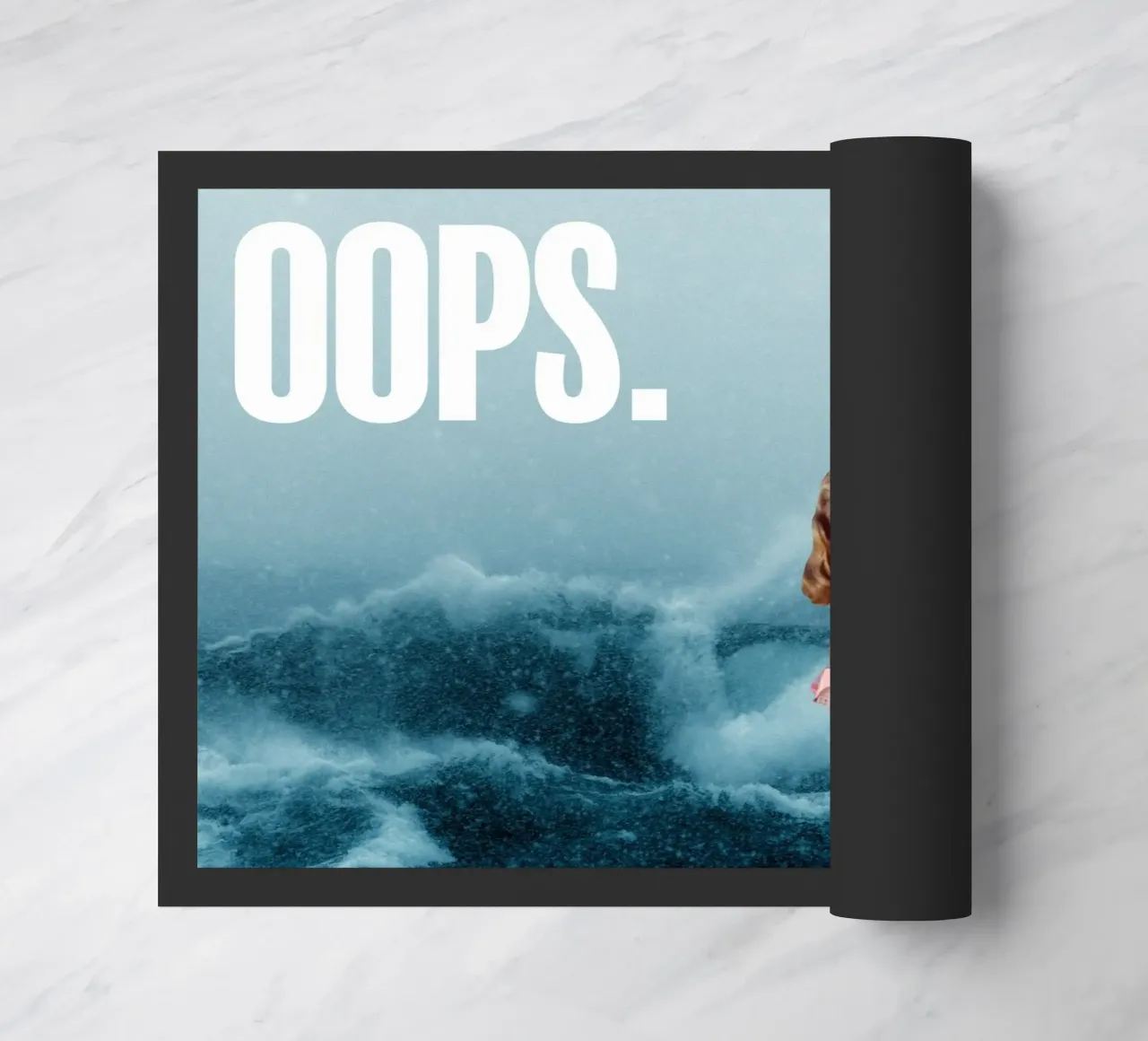 Oops (Girl & Shark) doormat by MsGonzalez