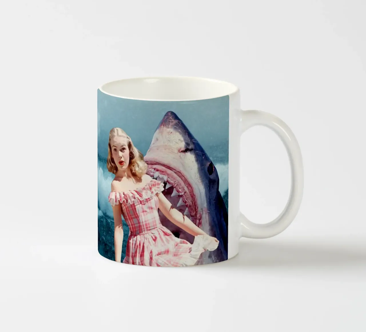 Oops (Girl & Shark) ceramic mug by MsGonzalez