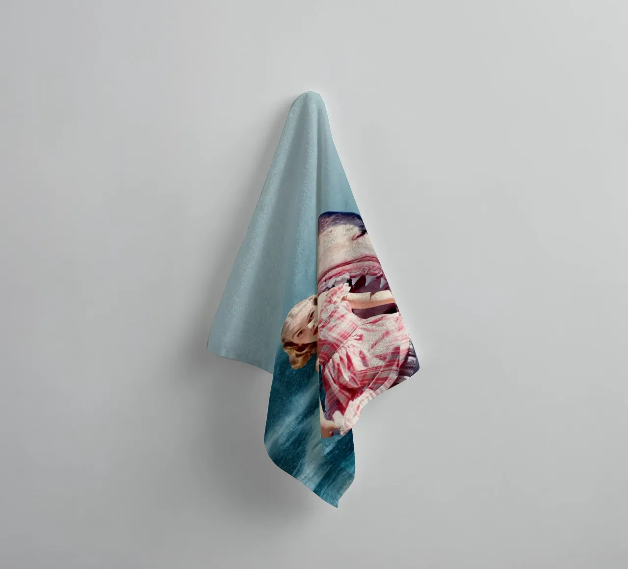 Oops (Girl & Shark) towel by MsGonzalez