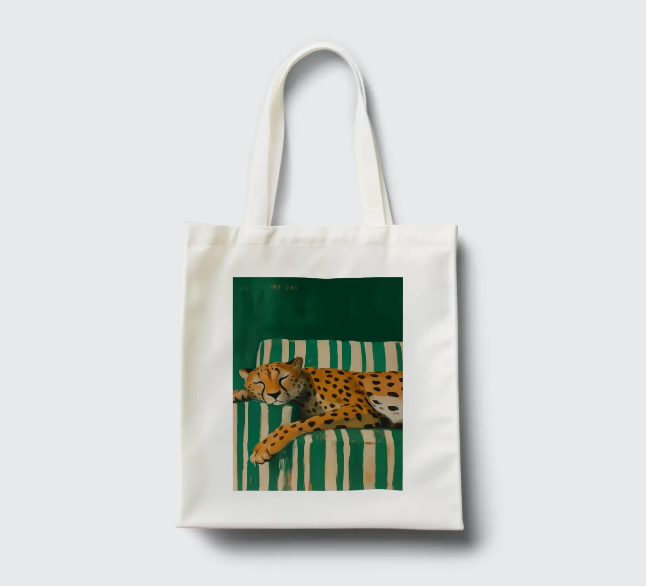 Lazy Cheetah on a Striped Couch borsa in juta da Attaboy Dsgn