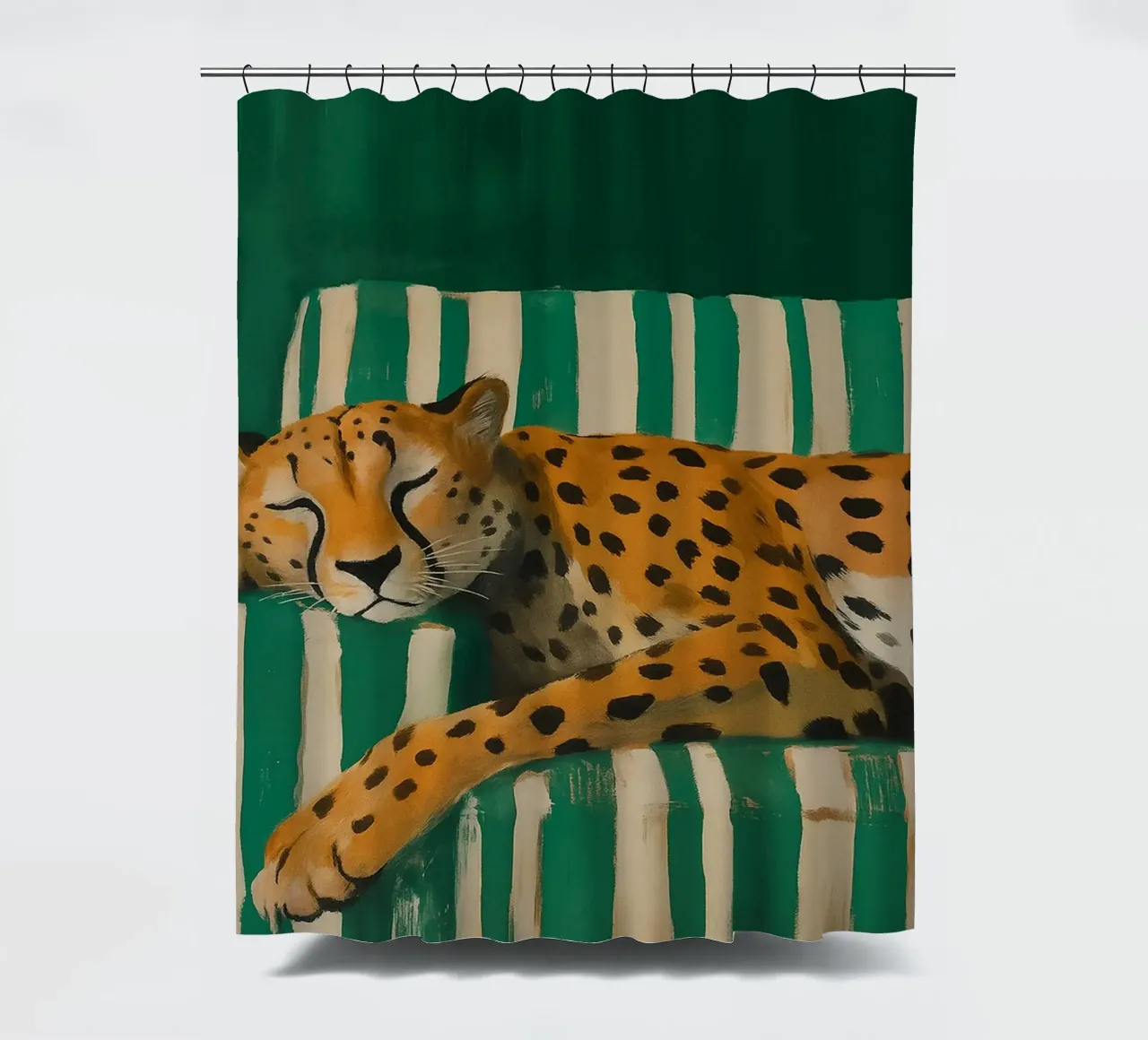 Lazy Cheetah on a Striped Couch Duschvorhang von Attaboy Dsgn
