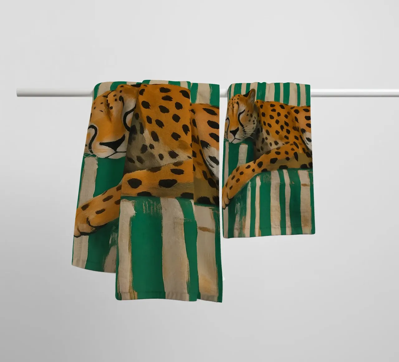 Lazy Cheetah on a Striped Couch towel by Attaboy Dsgn