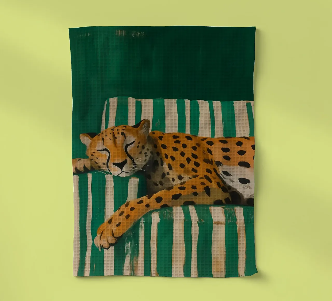 Lazy Cheetah on a Striped Couch torchon de Attaboy Dsgn
