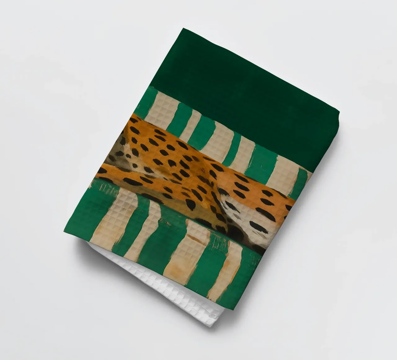 Lazy Cheetah on a Striped Couch torchon de Attaboy Dsgn