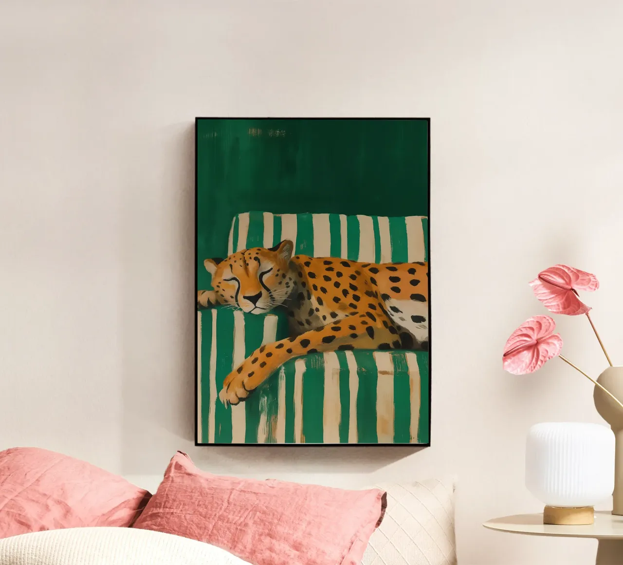 Lazy Cheetah on a Striped Couch plexiglass da Attaboy Dsgn