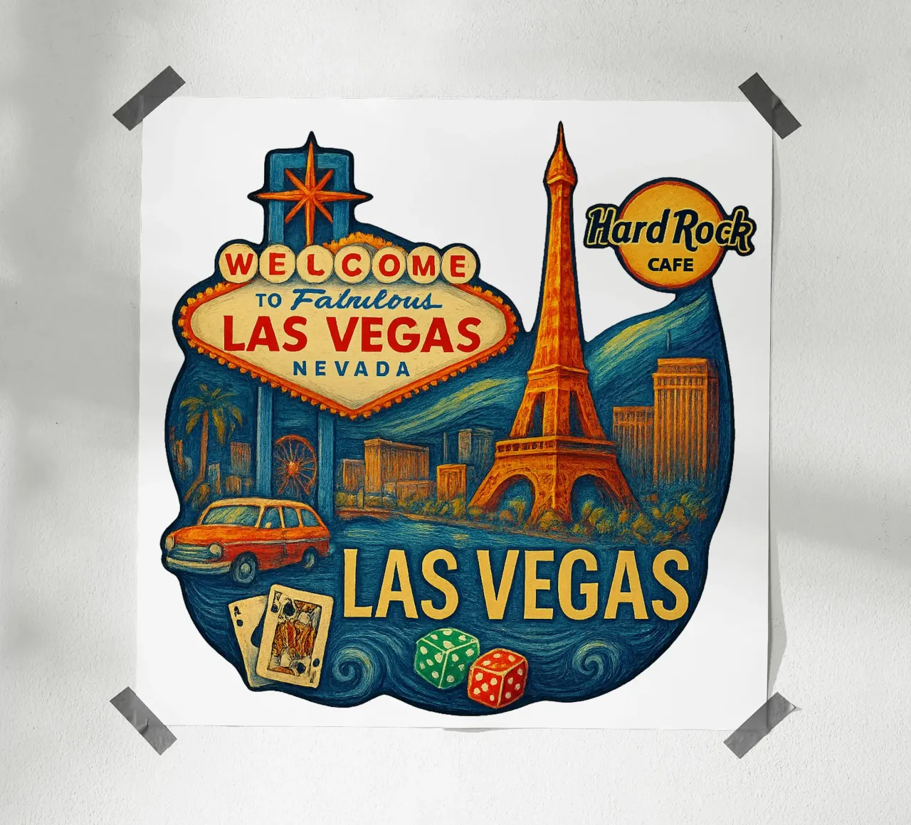 FREE LAS VEGAS poster with wooden frame by Vintage Van Gogh
