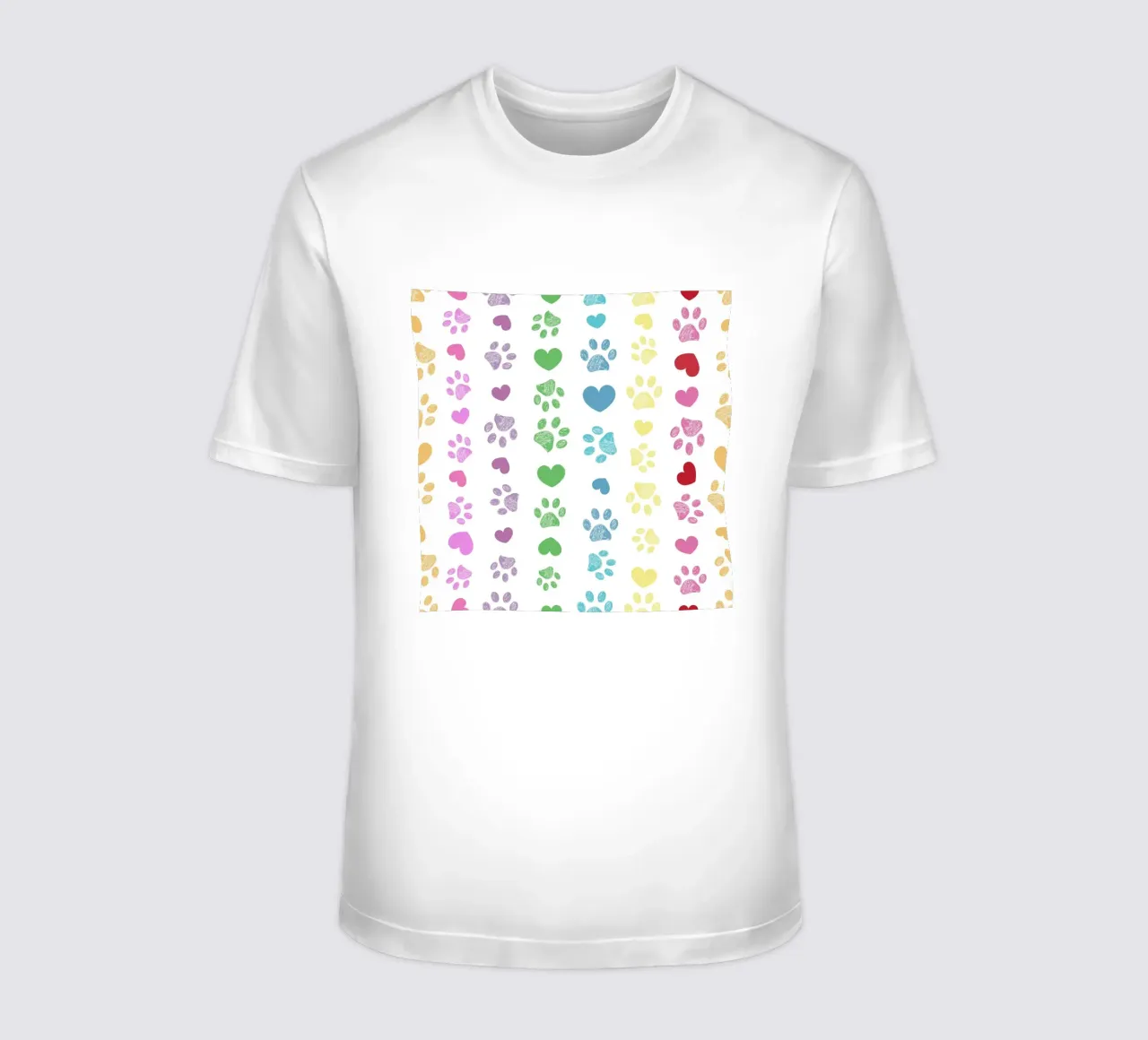 Colorful paw print with hearts pattern t-shirt by gulsengunel