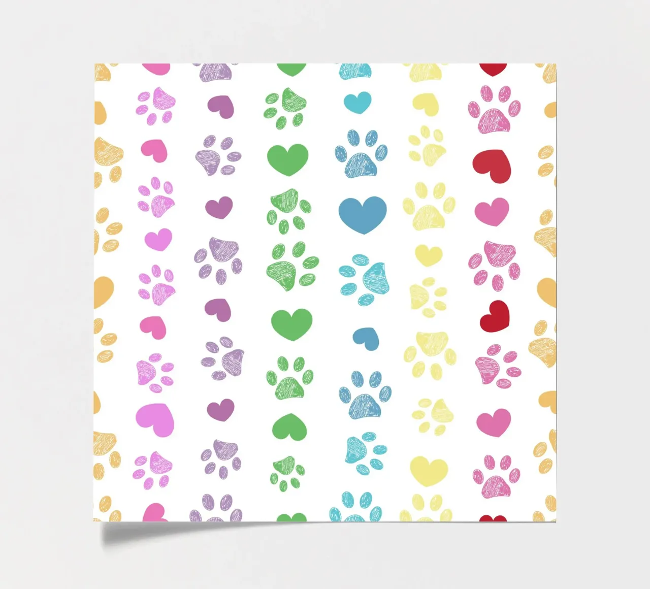 Colorful paw print with hearts pattern sticker sheet by gulsengunel