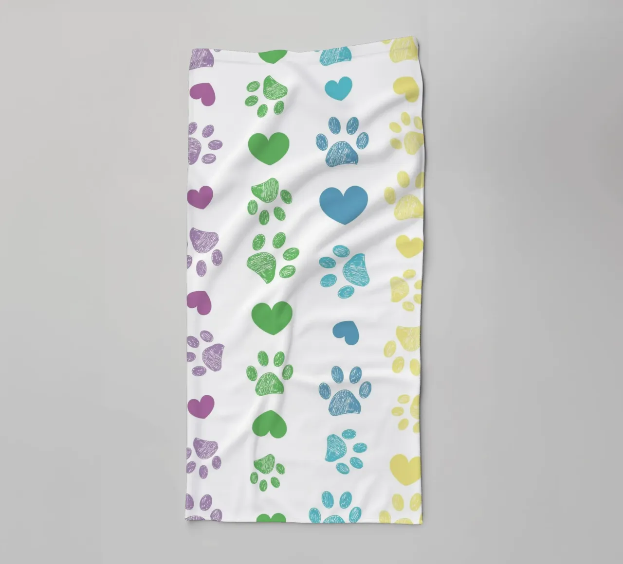 Colorful paw print with hearts pattern towel by gulsengunel