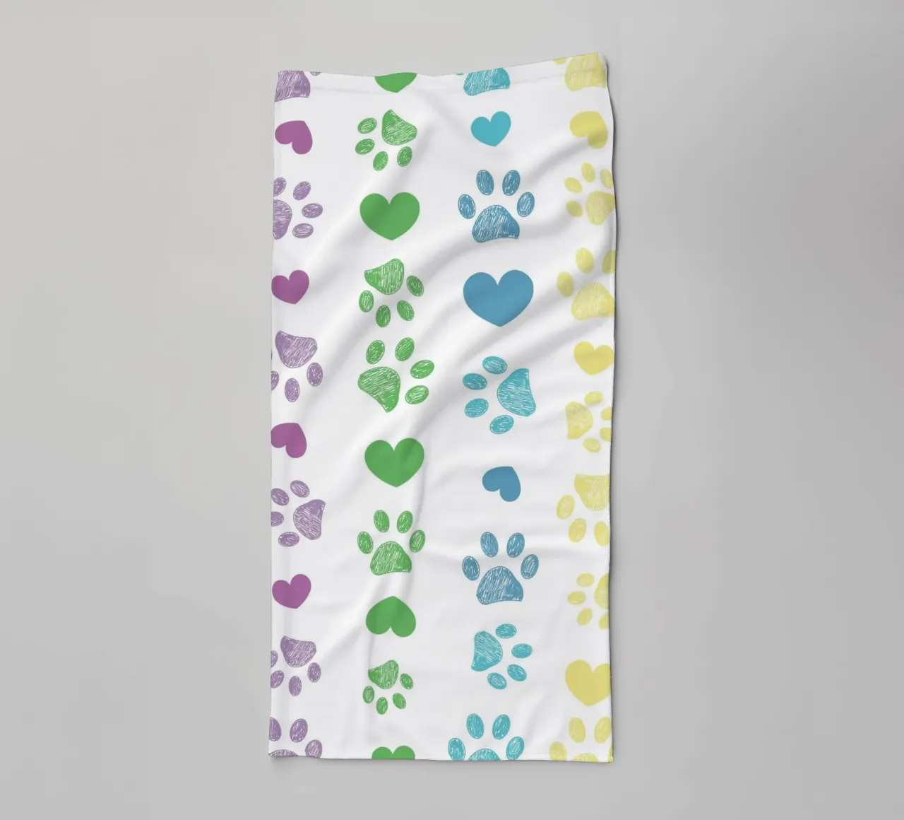 Colorful paw print with hearts pattern towel by gulsengunel