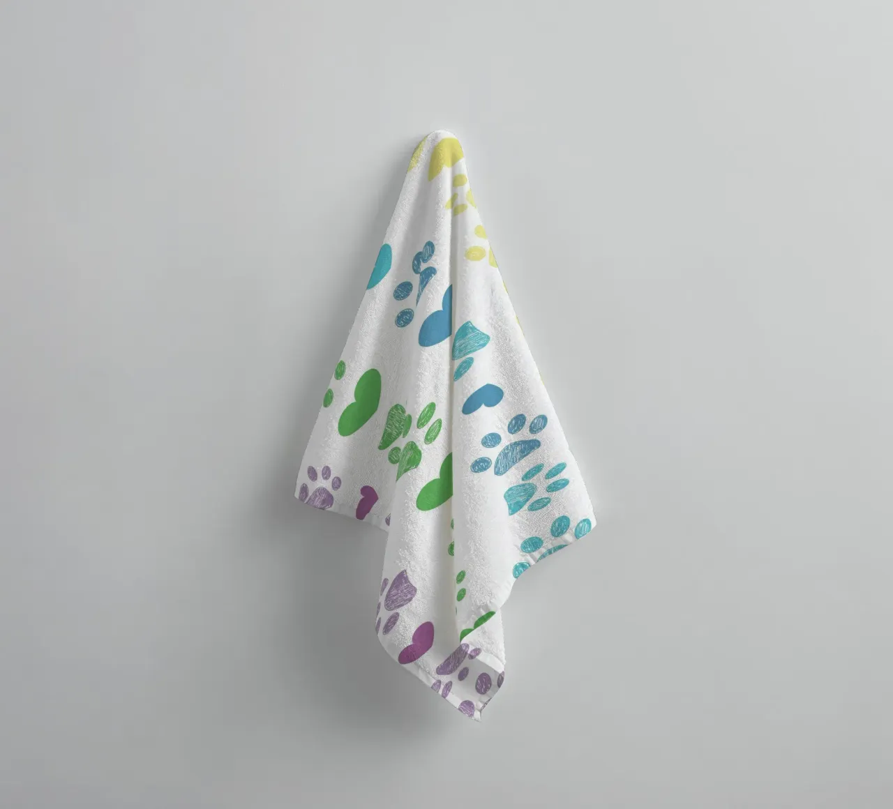Colorful paw print with hearts pattern towel by gulsengunel