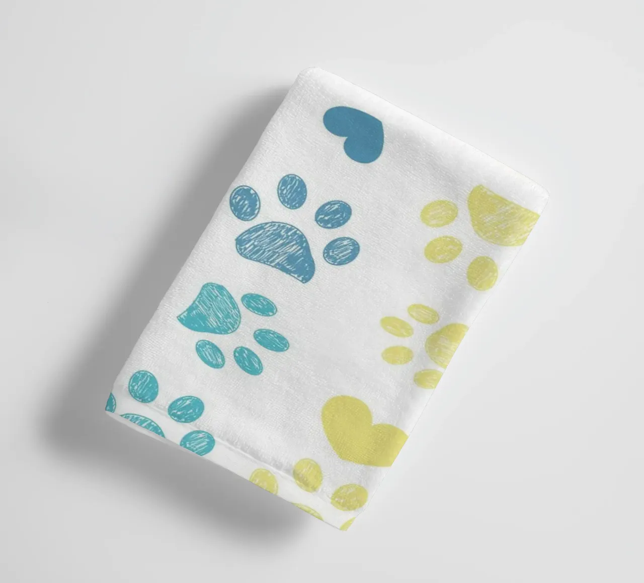 Colorful paw print with hearts pattern towel by gulsengunel