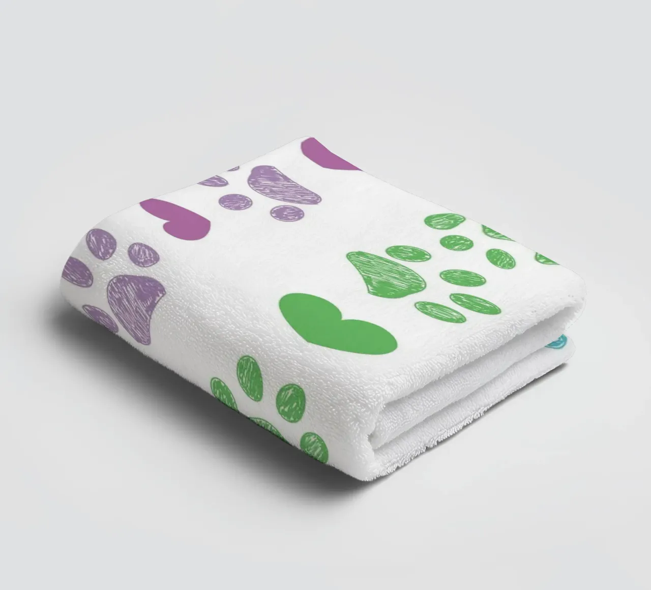 Colorful paw print with hearts pattern towel by gulsengunel