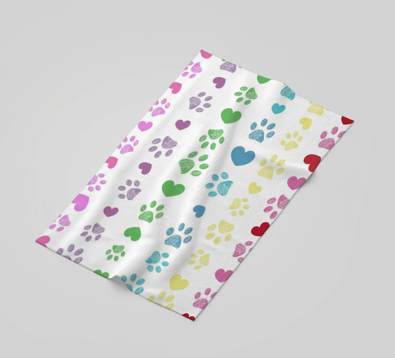 Colorful paw print with hearts pattern beach towel by gulsengunel