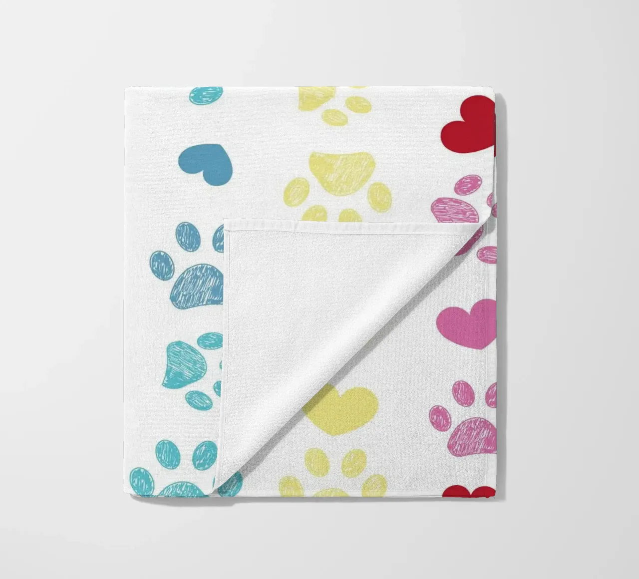 Colorful paw print with hearts pattern beach towel by gulsengunel