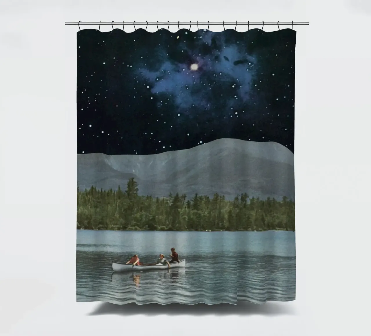 Drifting in Space shower curtain by Cassia Beck Collage