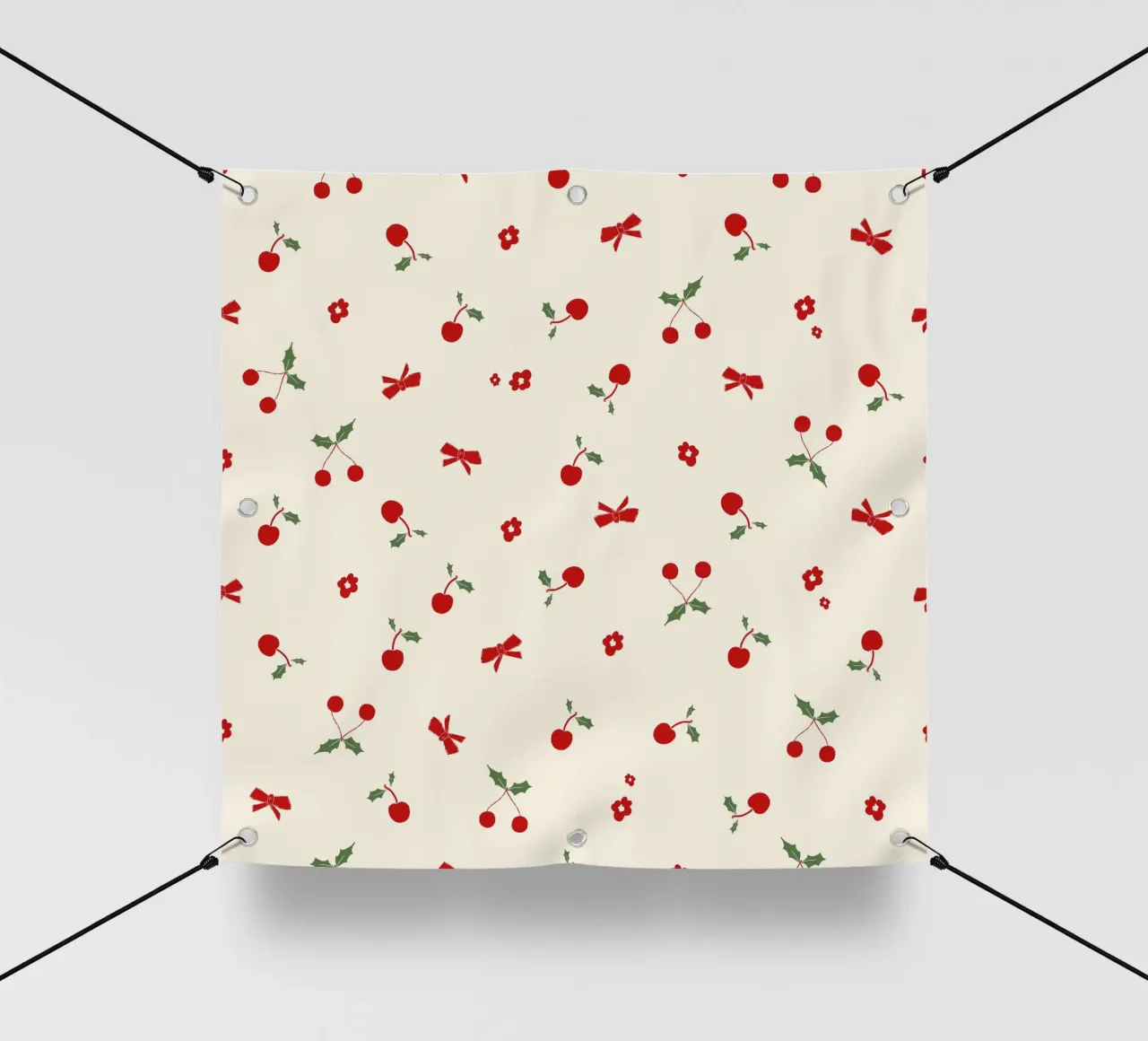 Piccolo motivo natalizio a fiori e ciliegie telo in pvc da gulsengunel