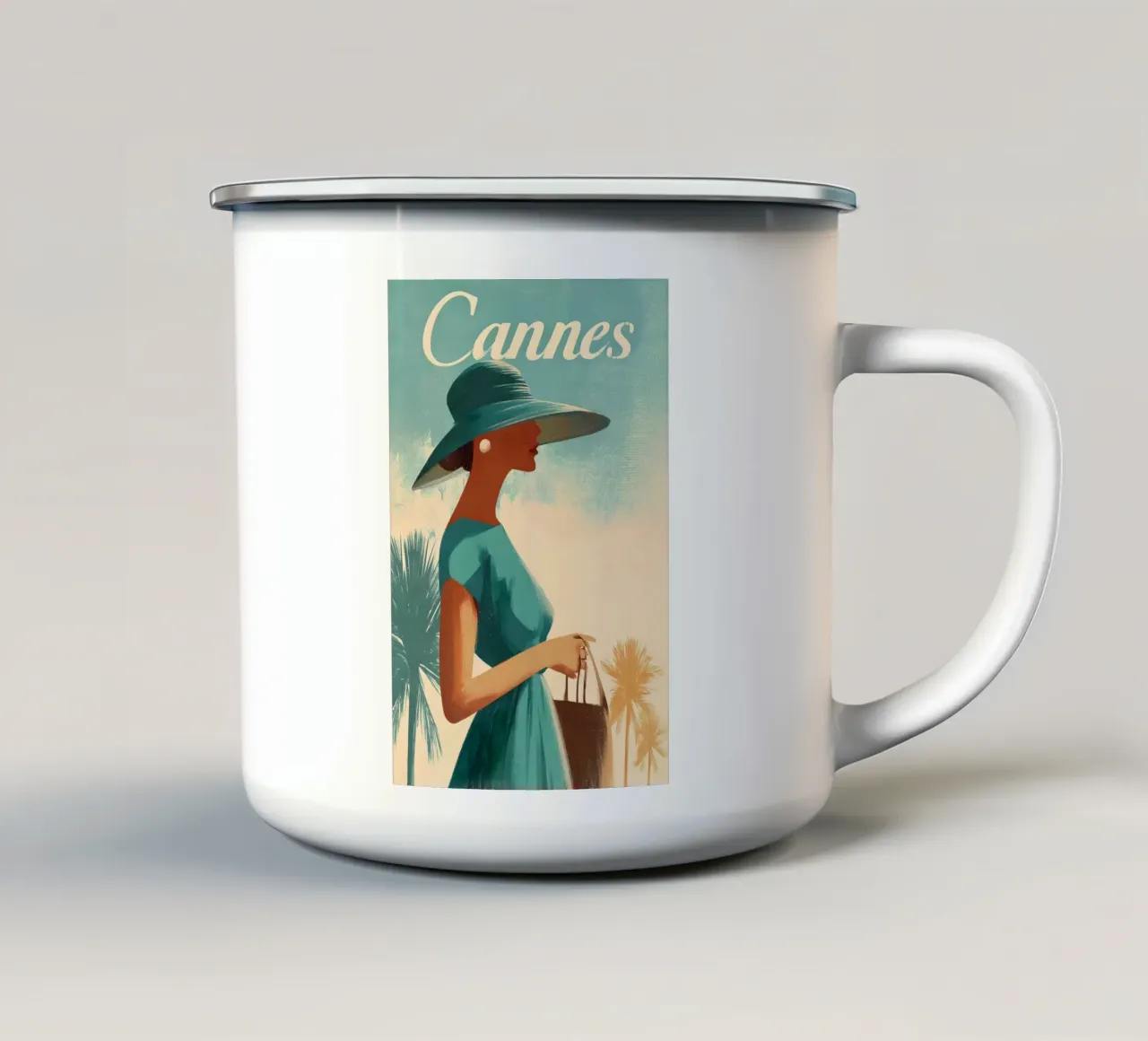 Manifesti di viaggio d'epoca di Cannes tazza in smalto da Vintage Travel Art