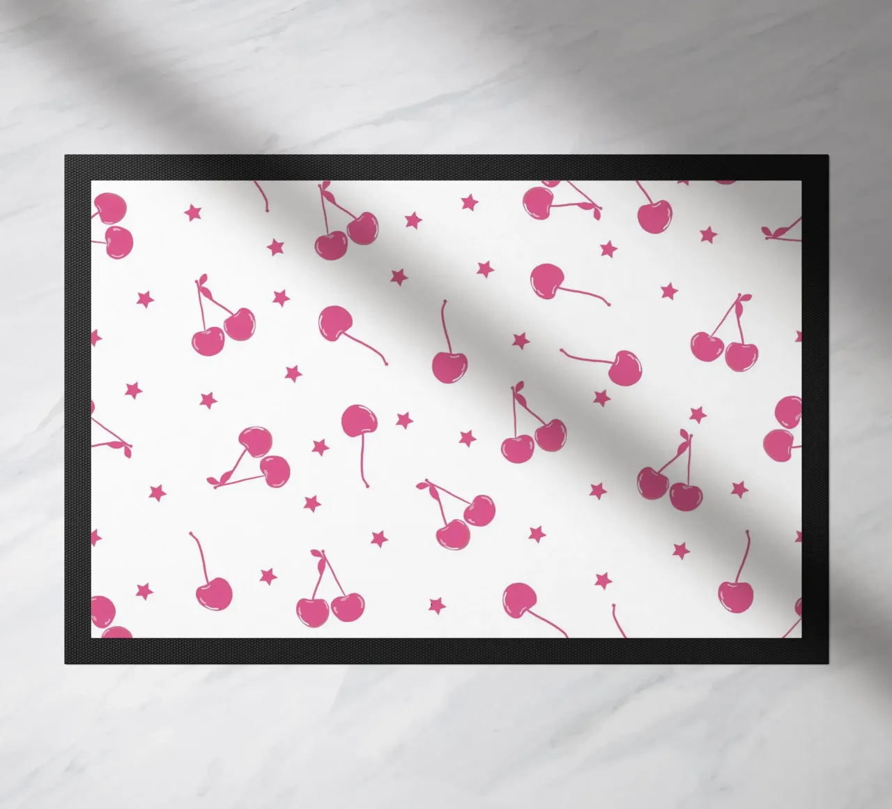Cherries and stars seamless fabric design pattern doormat by gulsengunel
