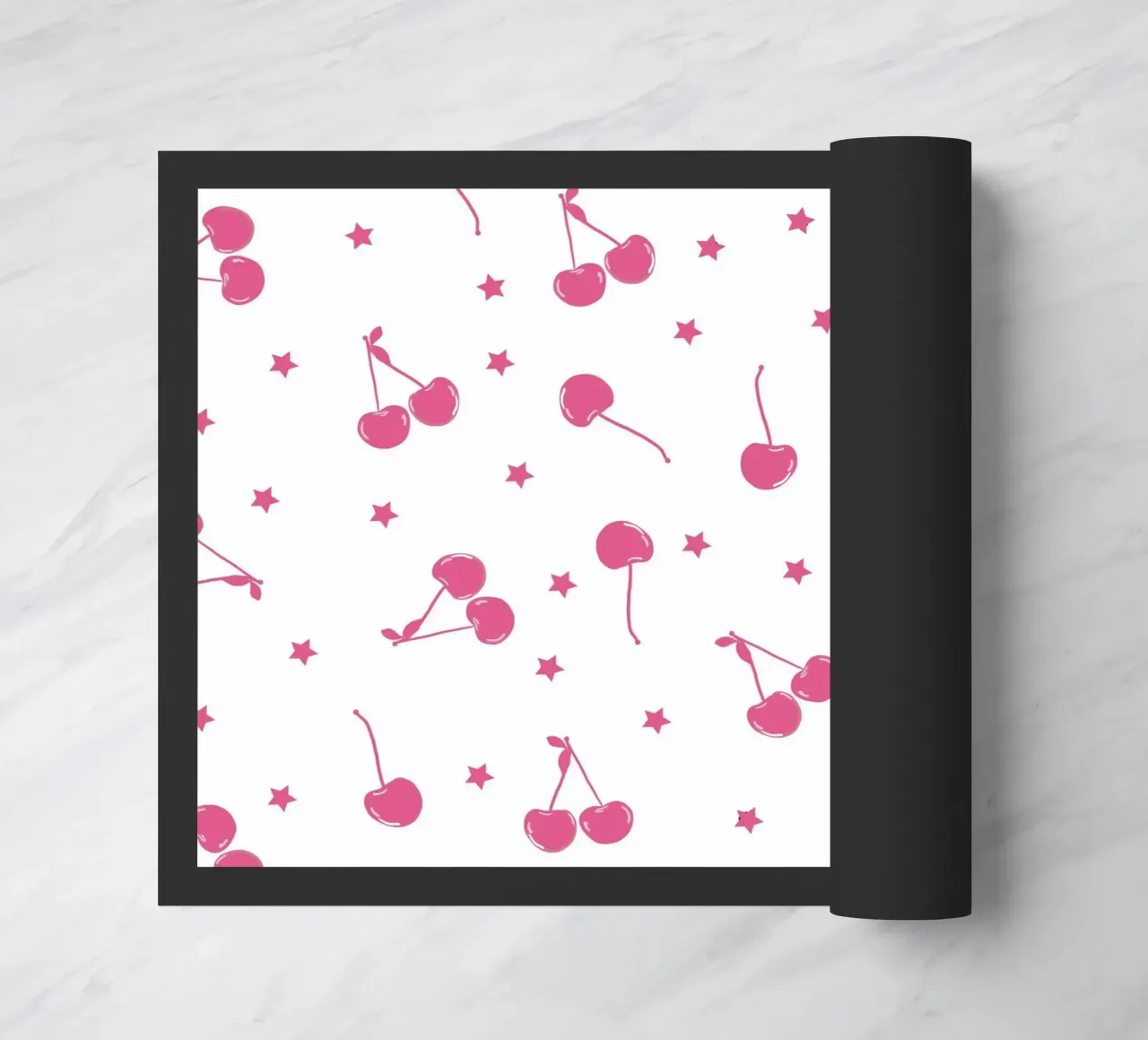 Cherries and stars seamless fabric design pattern doormat by gulsengunel