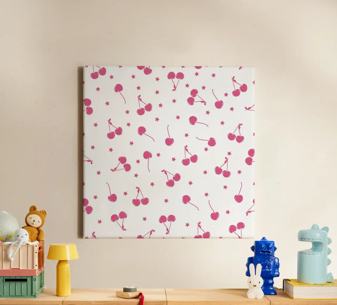 Cherries and stars seamless fabric design pattern canvas by gulsengunel
