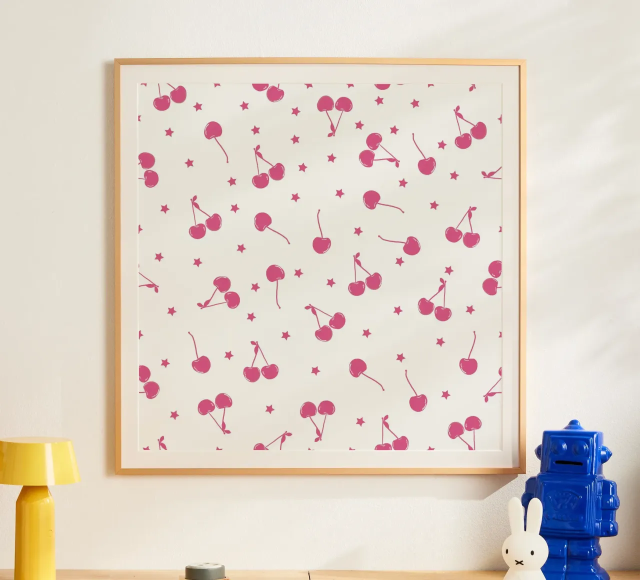 Cherries and stars seamless fabric design pattern hahnemühle by gulsengunel
