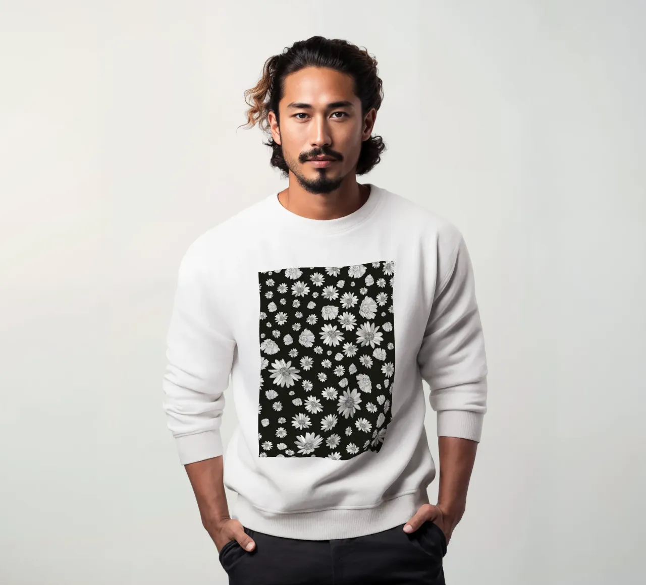 Modello di margherita semplice in bianco e nero felpa da gulsengunel