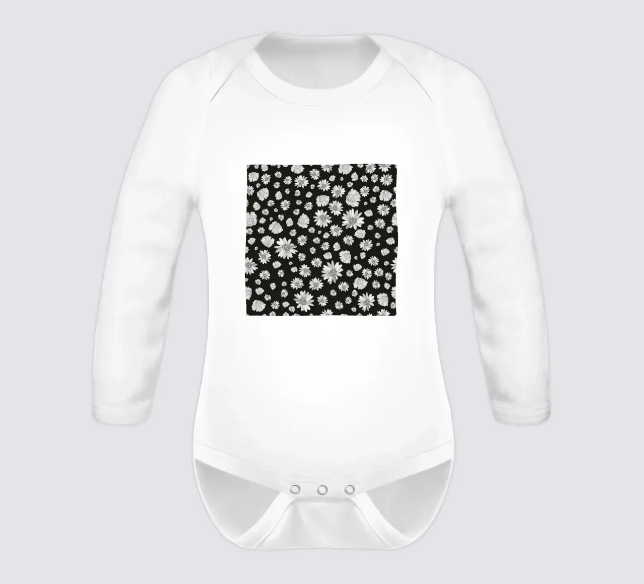 Modello di margherita semplice in bianco e nero body neonato maniche lunghe da gulsengunel