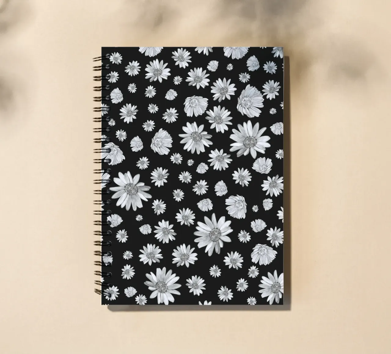 Black white simple daisy pattern spiral notebook by gulsengunel