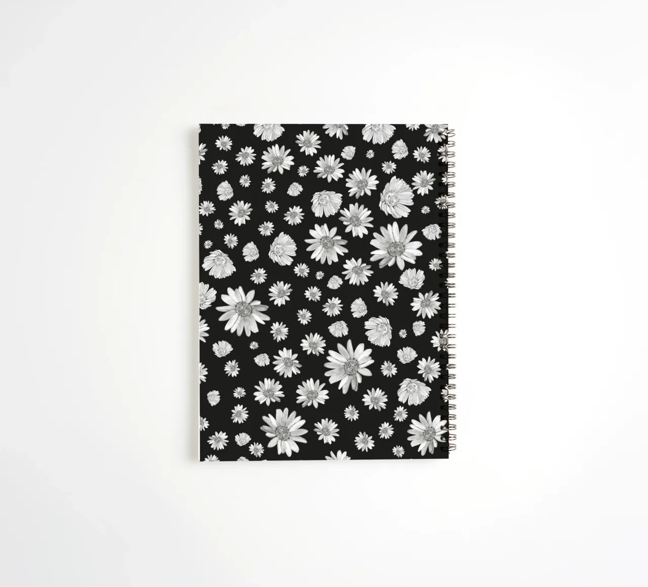 Black white simple daisy pattern spiral notebook by gulsengunel