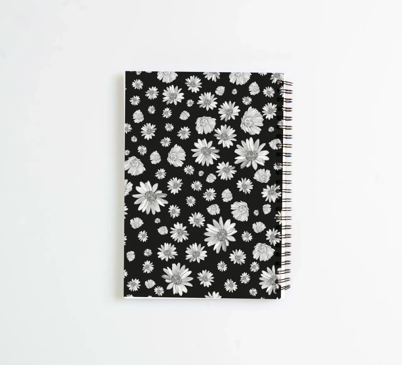 Black white simple daisy pattern spiral notebook by gulsengunel
