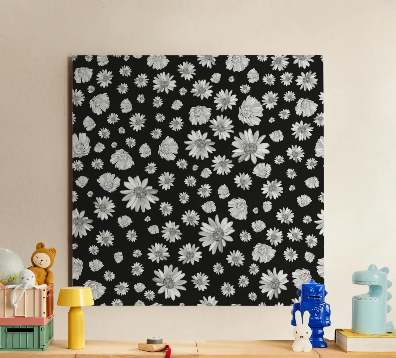 Modello di margherita semplice in bianco e nero alluminio dibond da gulsengunel