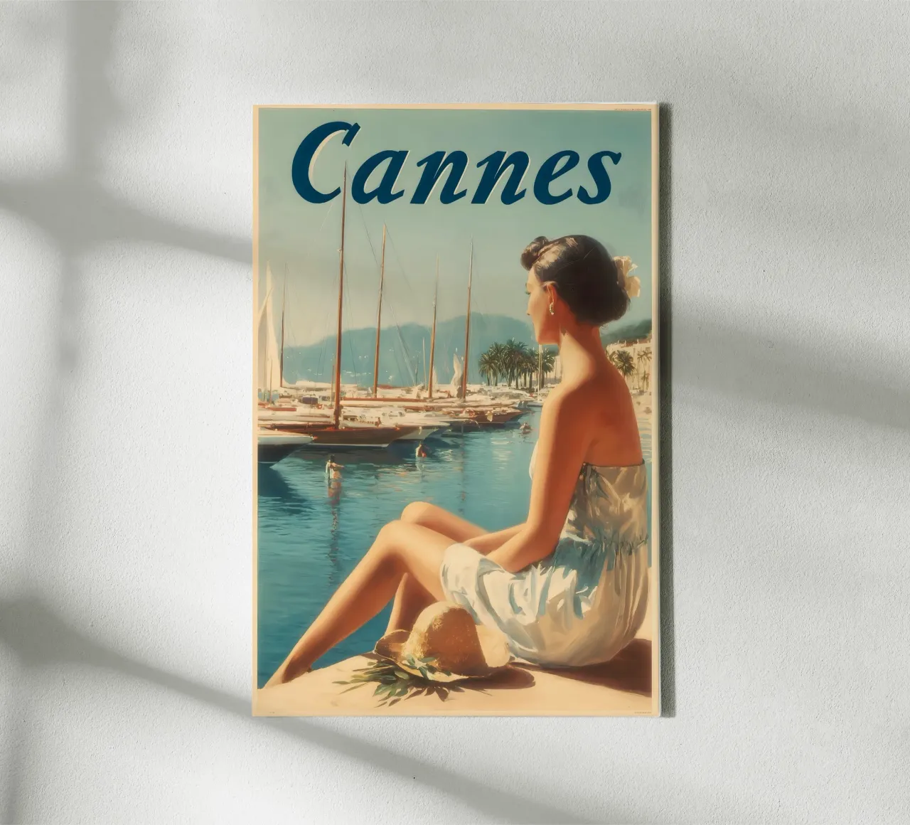 Manifesti di viaggio d'epoca di Cannes tela con Cornice a cassetta da Vintage Travel Art