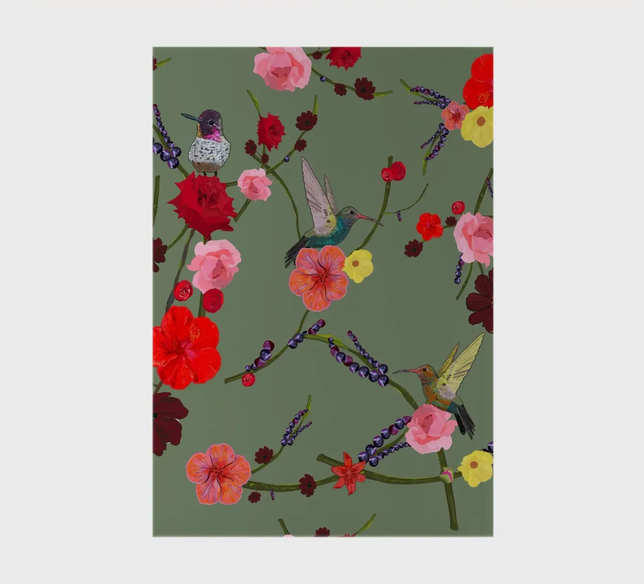 Birds With Hibiscus and Roses Pattern notebook by gulsengunel
