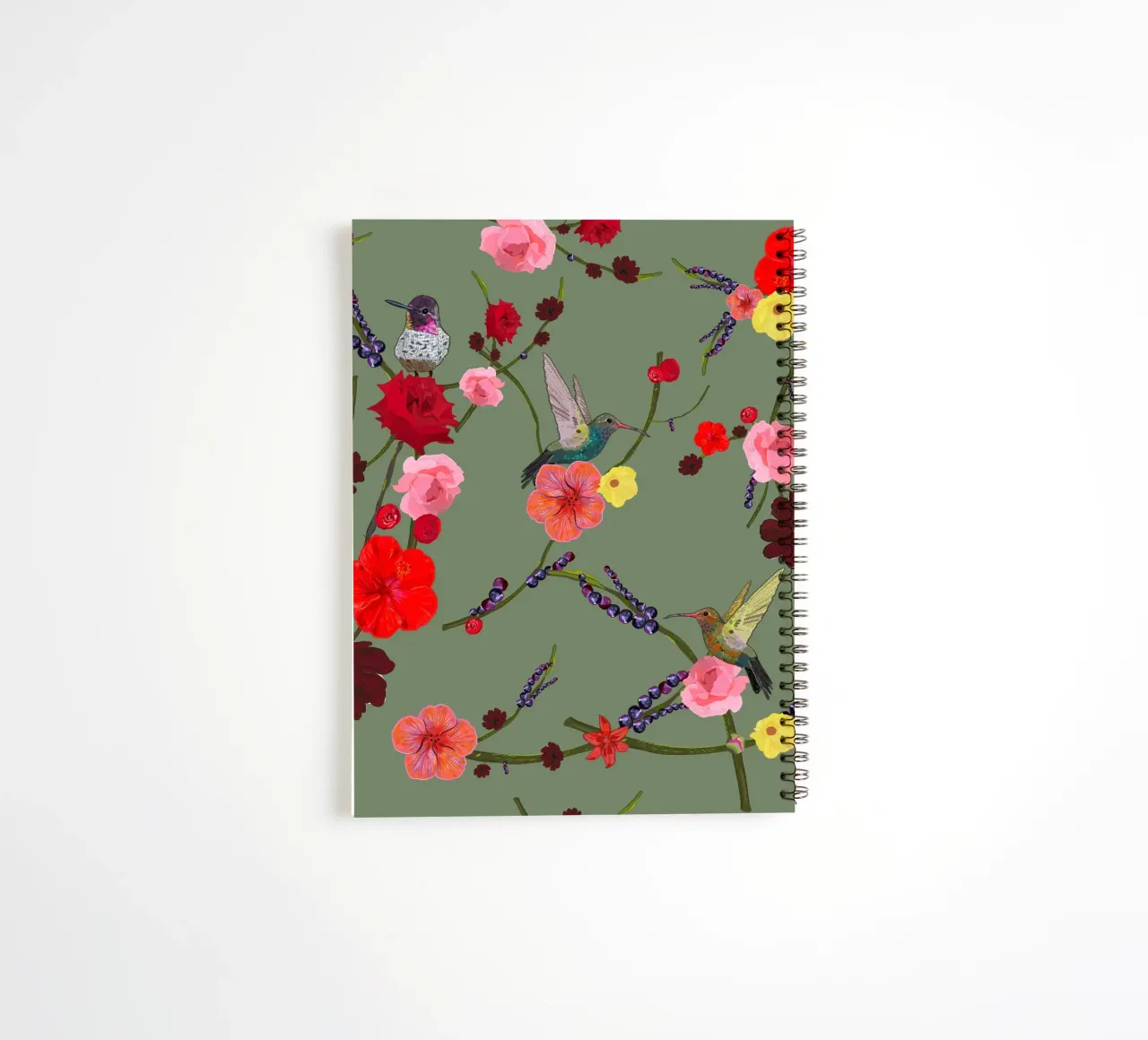 Birds With Hibiscus and Roses Pattern spiral notebook by gulsengunel