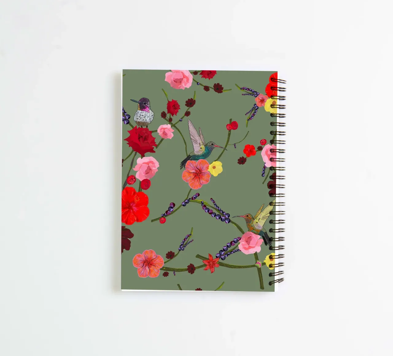 Birds With Hibiscus and Roses Pattern spiral notebook by gulsengunel
