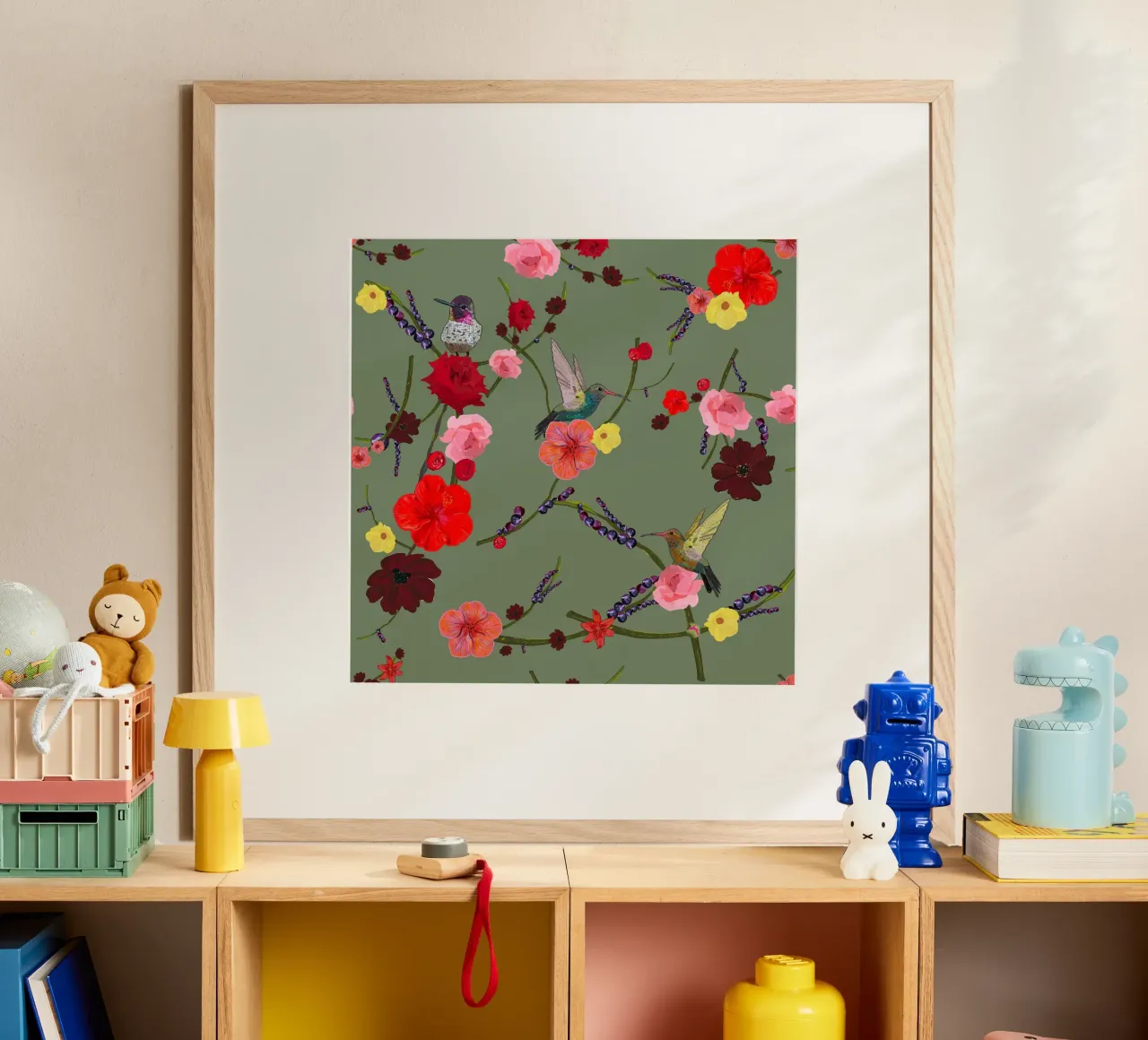 Birds With Hibiscus and Roses Pattern poster by gulsengunel